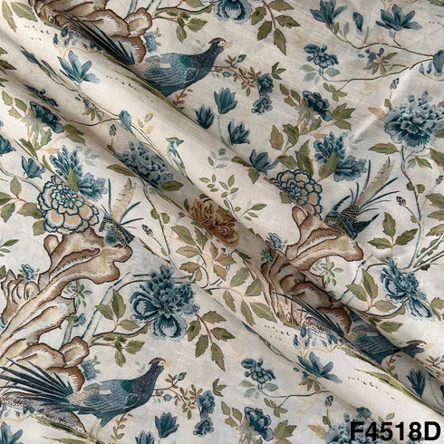 Flower Print Tussar Silk Fabric- F4518